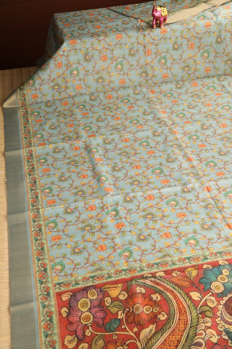 Pistachio Green Manipuri Cotton Sarees with Gold Zari Floral Patterns view 2