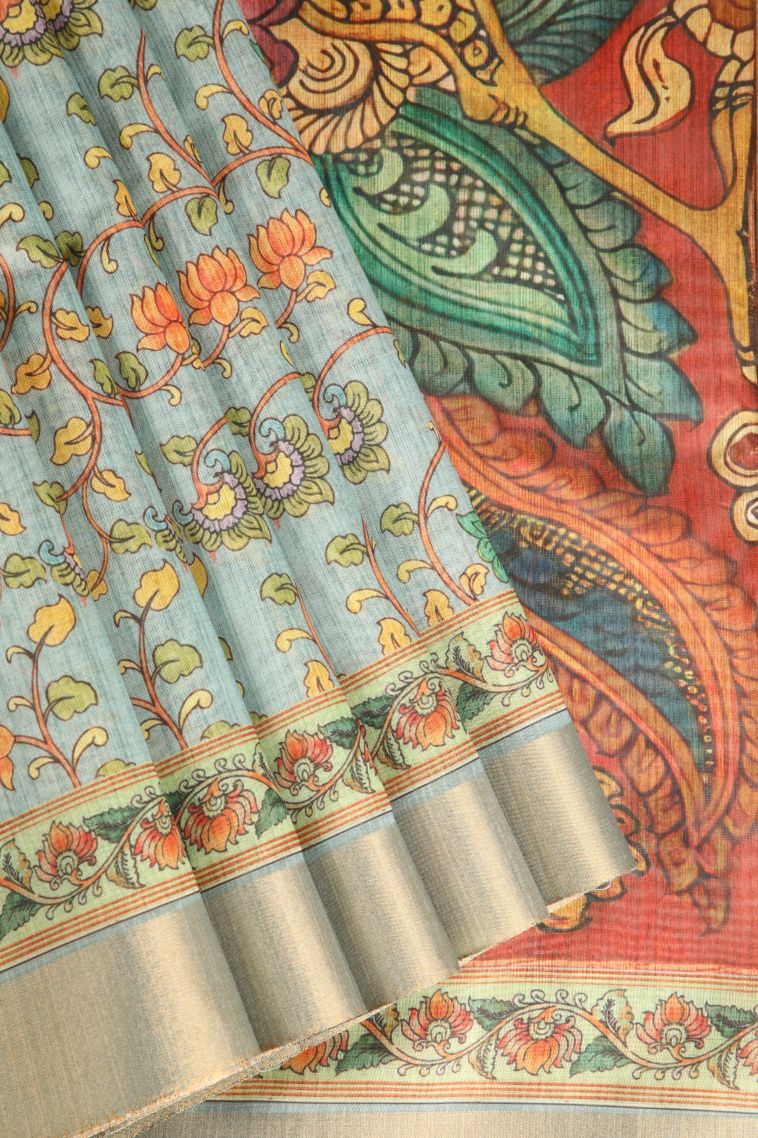 Pistachio Green Manipuri Cotton Sarees with Gold Zari Floral Patterns view 1