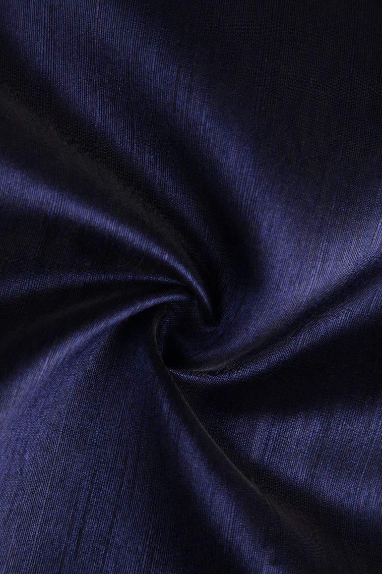 Indigo Blue Semi Tussar Silk with Gold Zari Plain view 4