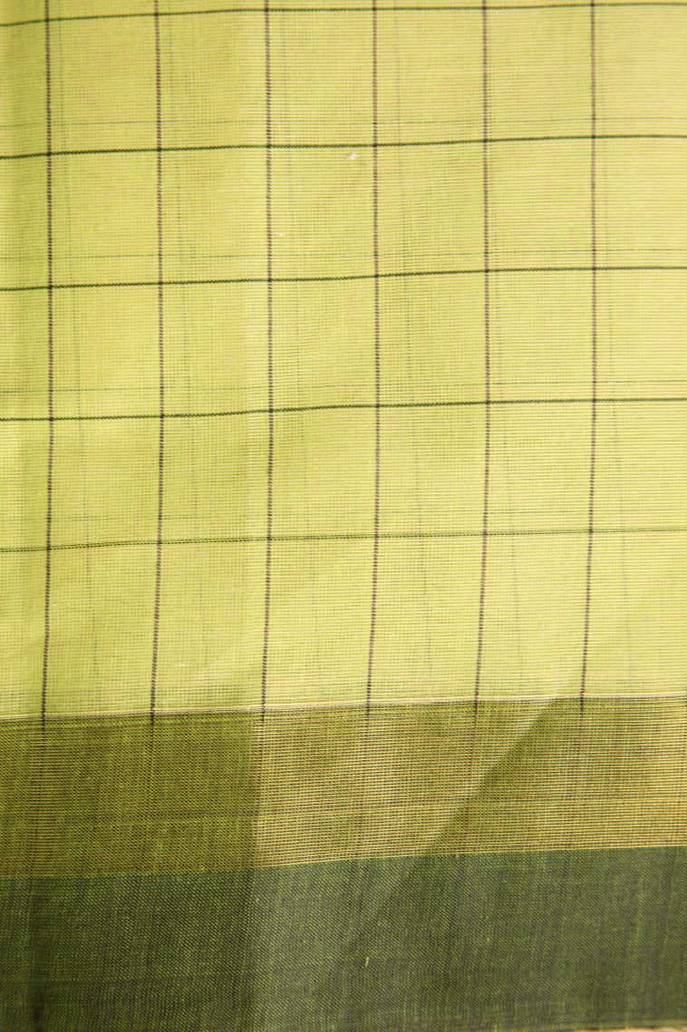 Lime Yellow Kanchi Cotton Sarees with Gold Zari Checks And Puttas view 3
