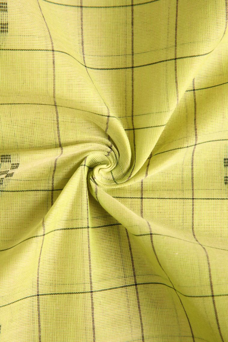 Lime Yellow Kanchi Cotton Sarees with Gold Zari Checks And Puttas view 4