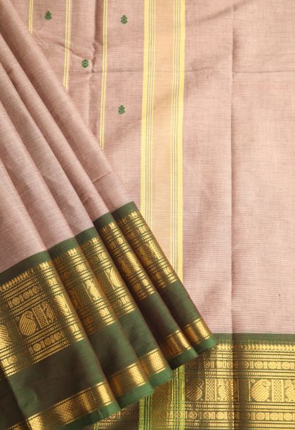 Vanilla Custard Yellow Chettinad Cotton Sarees with Gold Zari Buttis (small Dots Or Motifs)