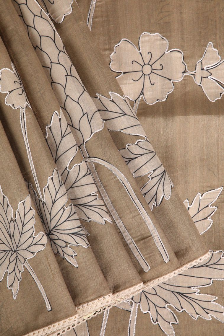 Oscar Gold Tussar Saree with Without Zari Zari Floral Patterns view 1