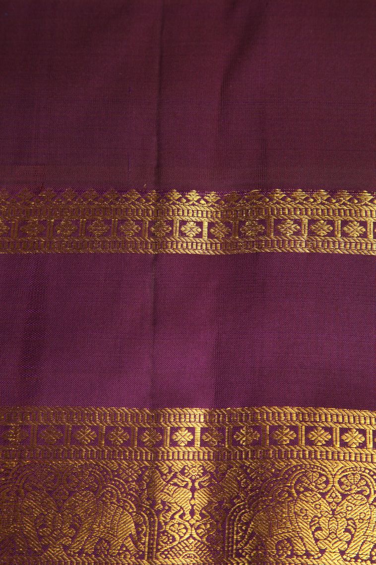 Yam Orange Kanchipuram Silk Sarees with Gold Zari Peacock And Rudhractam view 3