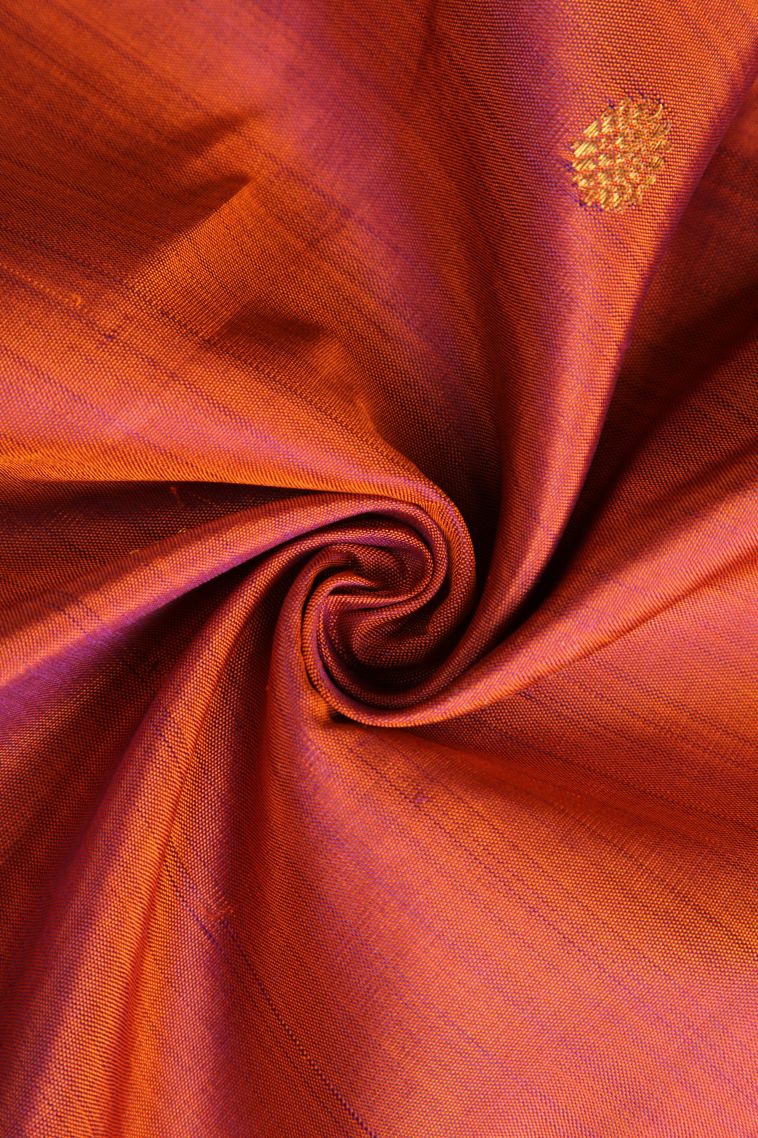 Yam Orange Kanchipuram Silk Sarees with Gold Zari Peacock And Rudhractam view 4
