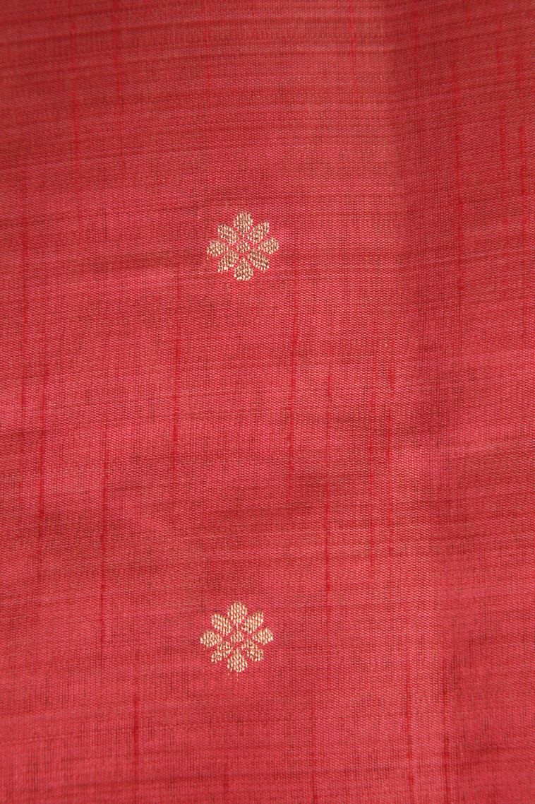 Dawn Red Semi Tussar Silk with Gold Zari Cross Straipes view 3