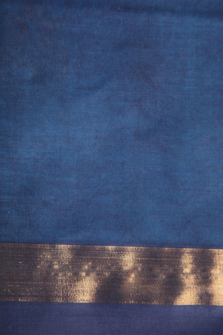 Cerulean Blue Kanchi Cotton Sarees with Gold Zari Floral Patterns view 3