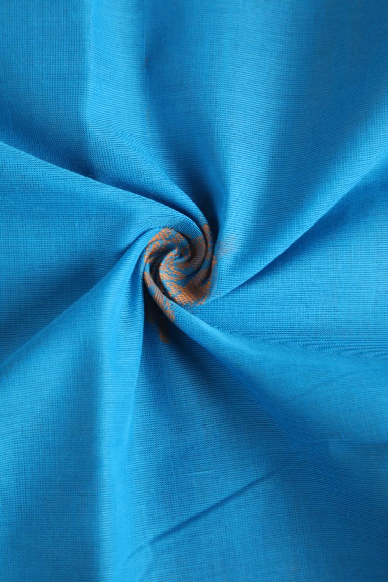 Cerulean Blue Kanchi Cotton Sarees with Gold Zari Floral Patterns view 4