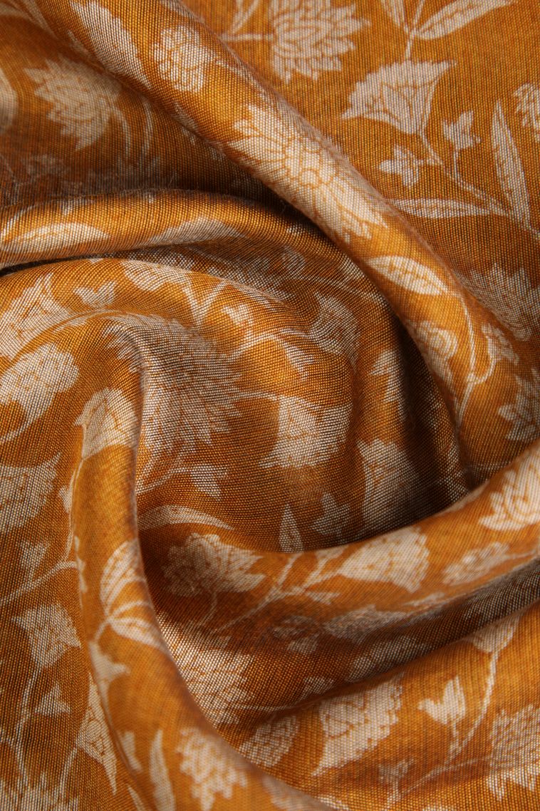 Honey Orange Chanderi Cotton Sarees with Gold Zari Floral Patterns view 4