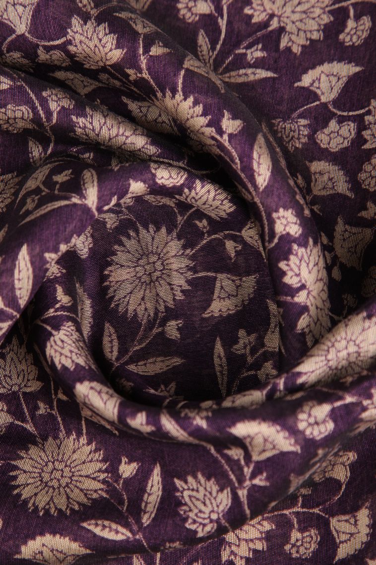 Mauve Purple Chanderi Cotton Sarees with Gold Zari Floral Patterns view 4