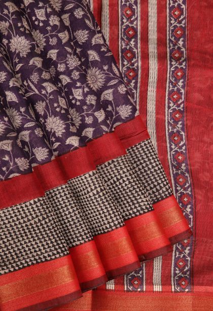 Mauve Purple Chanderi Cotton Sarees with Gold Zari Floral Patterns