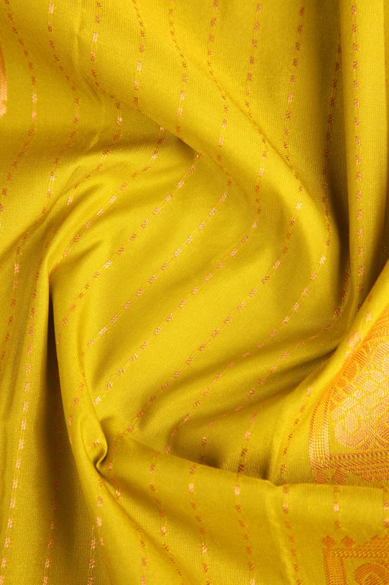 Lemon Yellow Visiri Madippu Silk Sarees with Copper Zari Buttis (small Dots Or Motifs) view 4