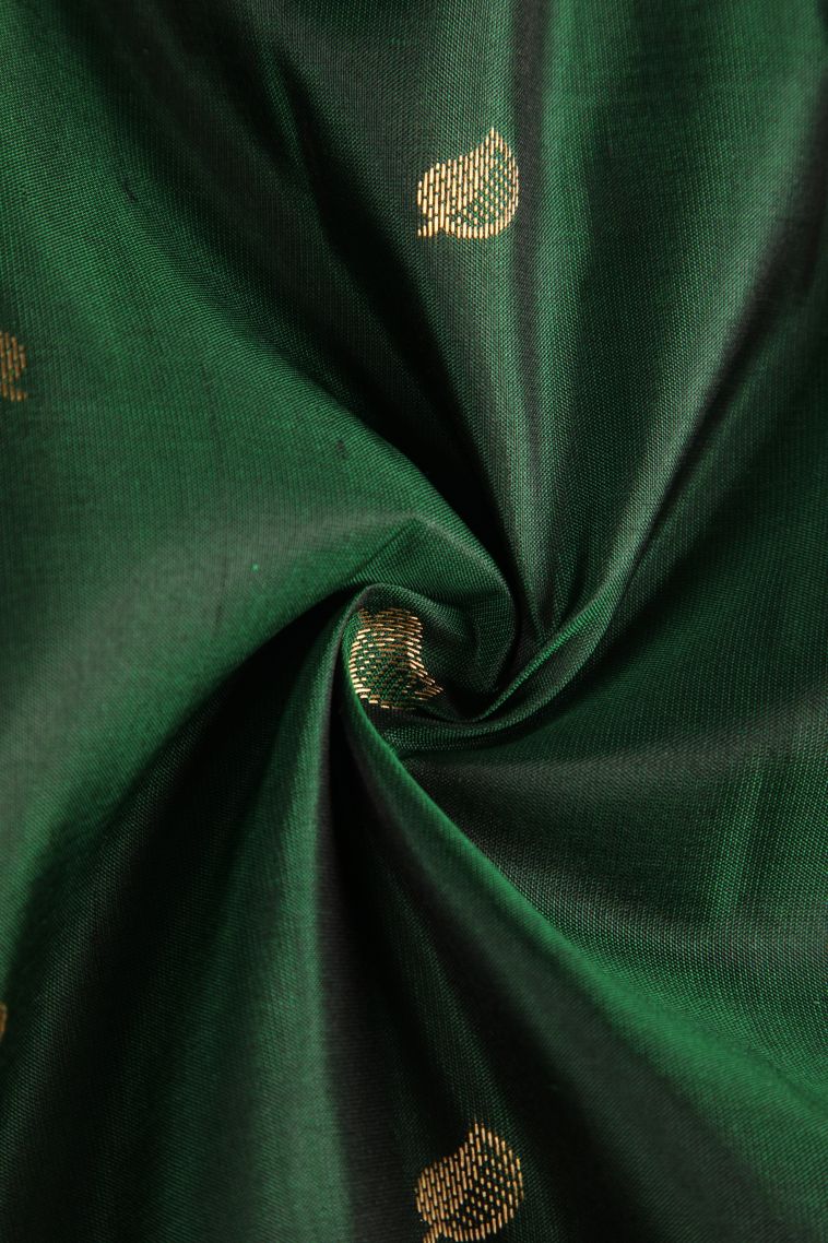 Bottle Green Soft Silk Saree with Gold Zari Leaf Pattern view 4