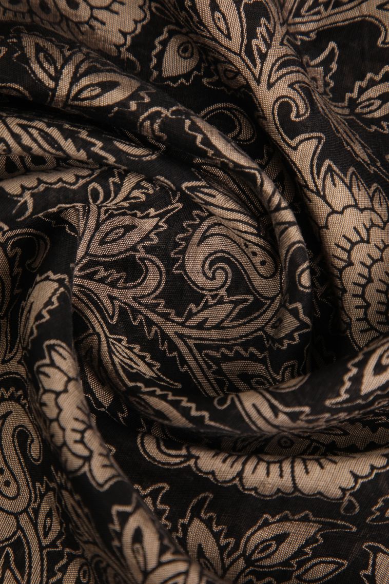 Asphalt Black Chanderi Cotton Sarees with Gold Zari Floral Patterns view 4