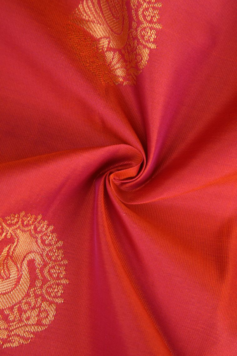 Strawberry Pink Soft Silk Saree with Gold Zari Manga view 4