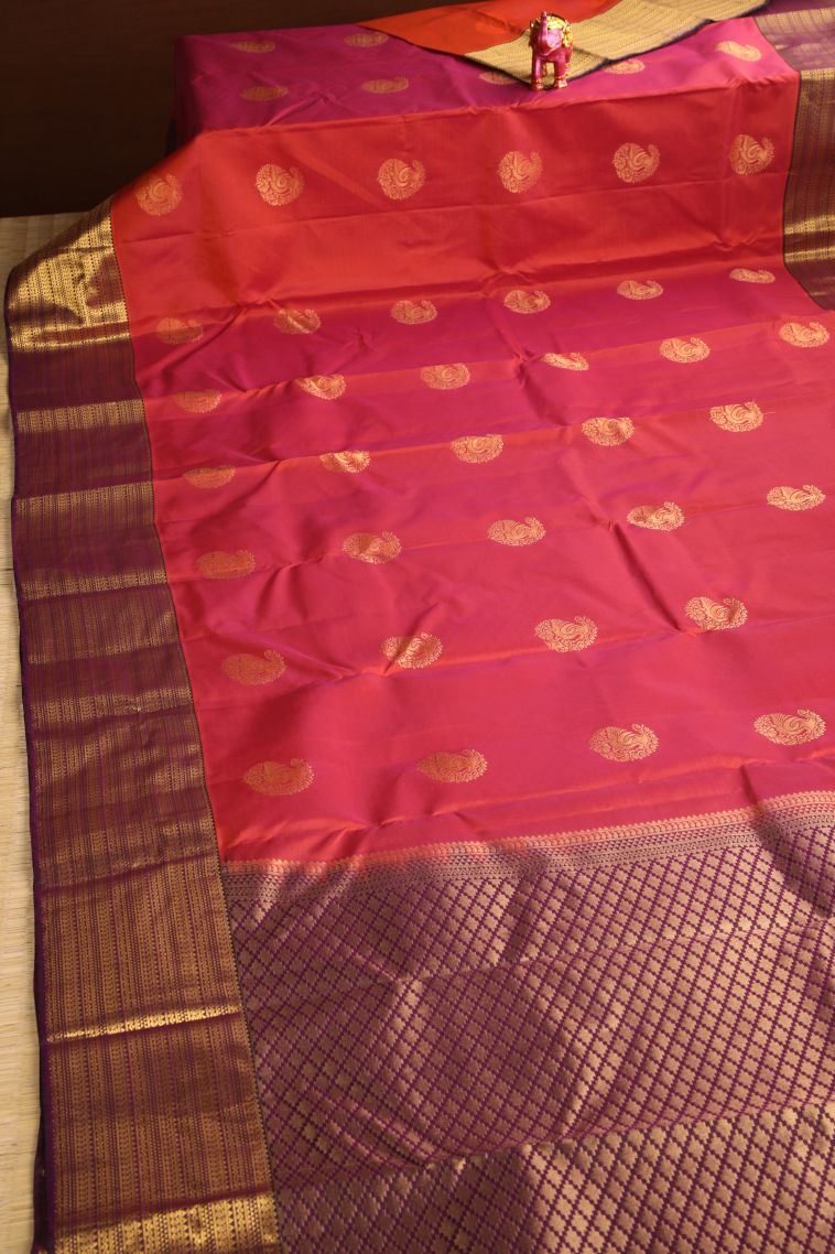 Strawberry Pink Soft Silk Saree with Gold Zari Manga view 2
