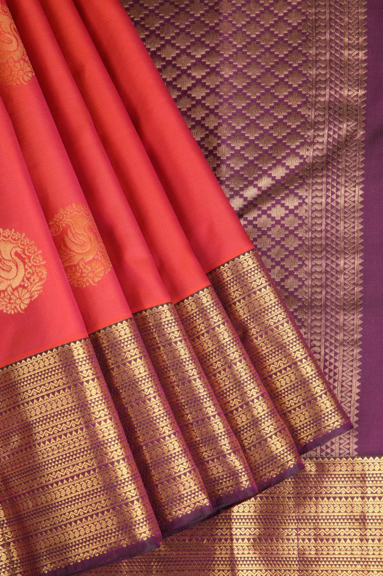 Strawberry Pink Soft Silk Saree with Gold Zari Manga view 1