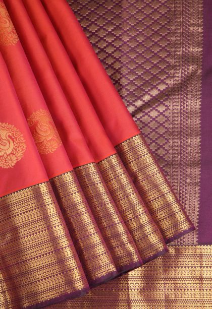 Strawberry Pink Soft Silk Saree with Gold Zari Manga