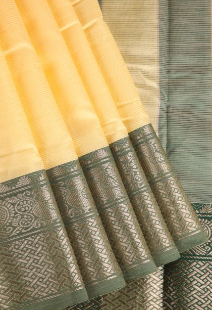 Beige Yellow Cotton Sarees with Gold Zari Plain