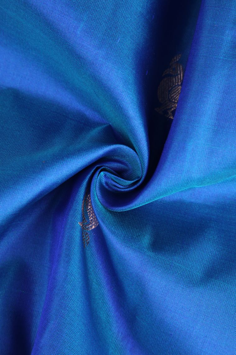 Cobalt Blue Soft Silk Saree with Silver Zari Peacock Motifs view 4