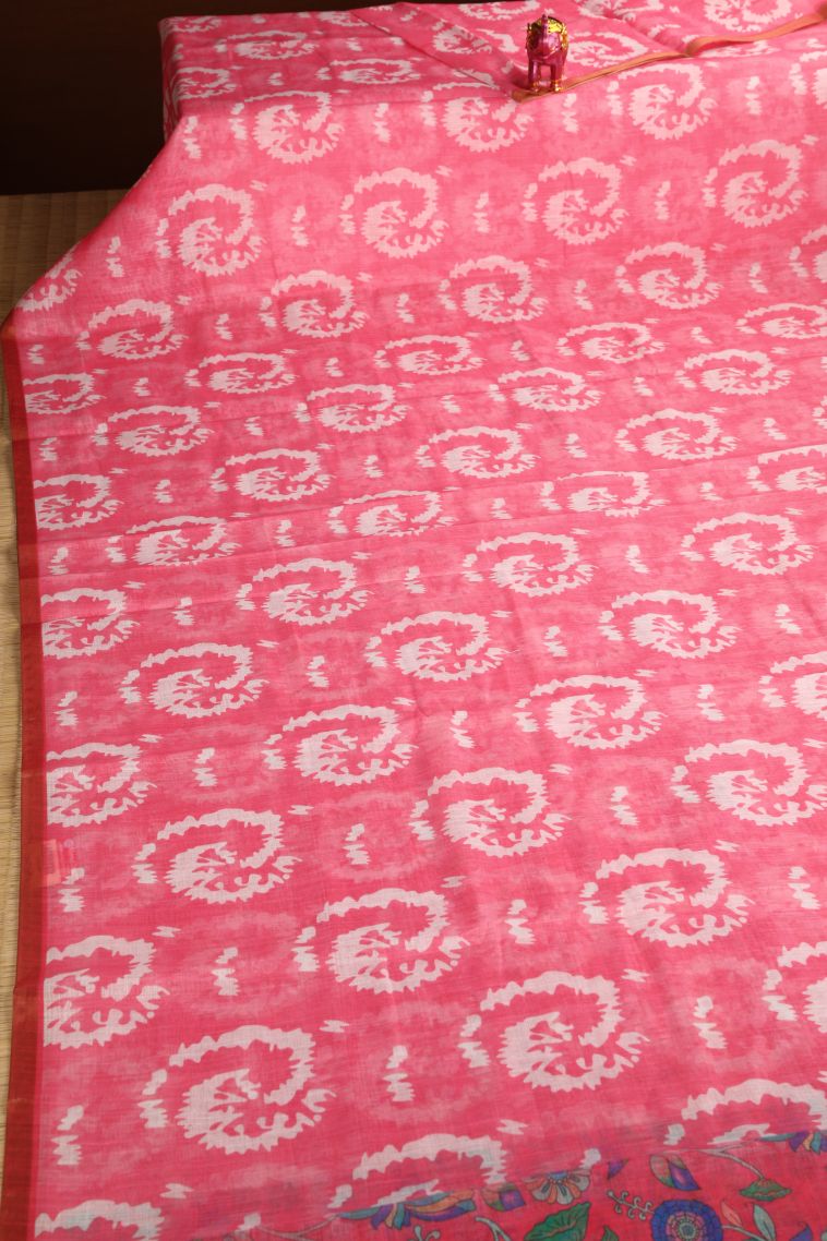 Rouge Pink Linen Saree with Without Zari Zari Pathik Motifs view 2