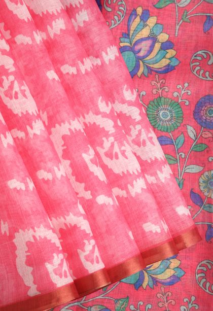 Rouge Pink Linen Saree with Without Zari Zari Pathik Motifs