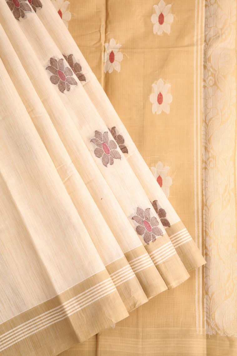 Vanilla Custard Yellow Kanchi Cotton Sarees with Without Zari Zari Floral Patterns view 1