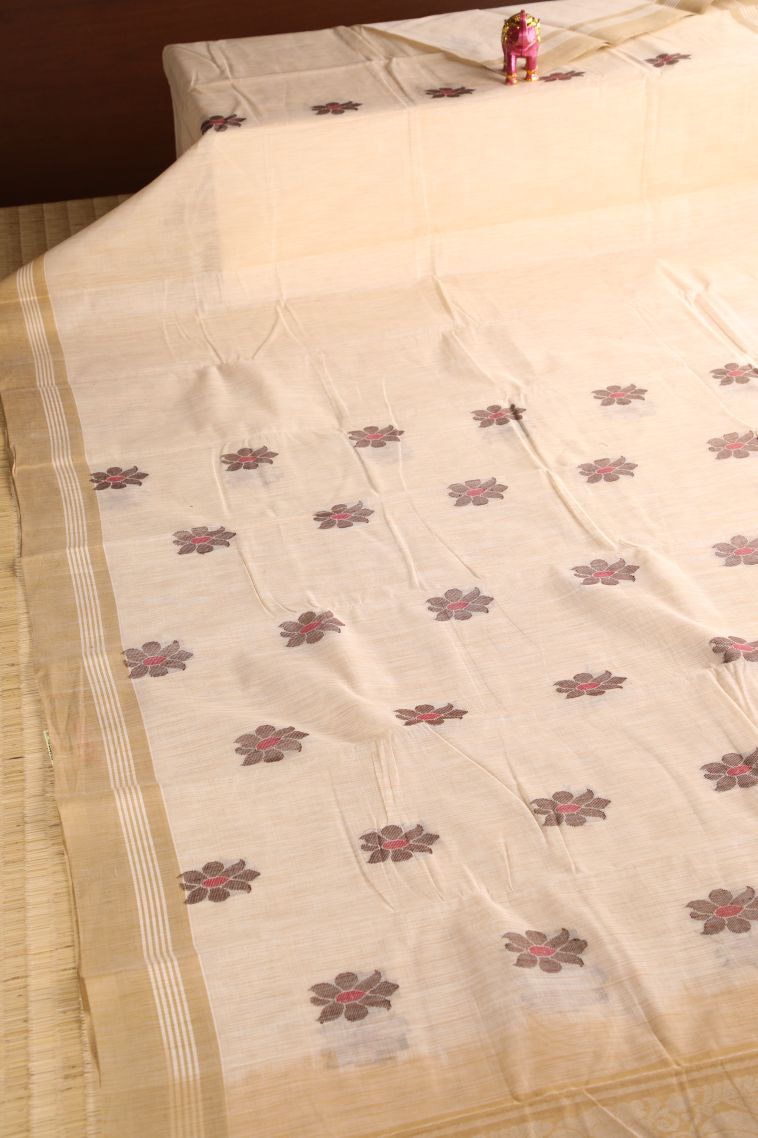 Vanilla Custard Yellow Kanchi Cotton Sarees with Without Zari Zari Floral Patterns view 2