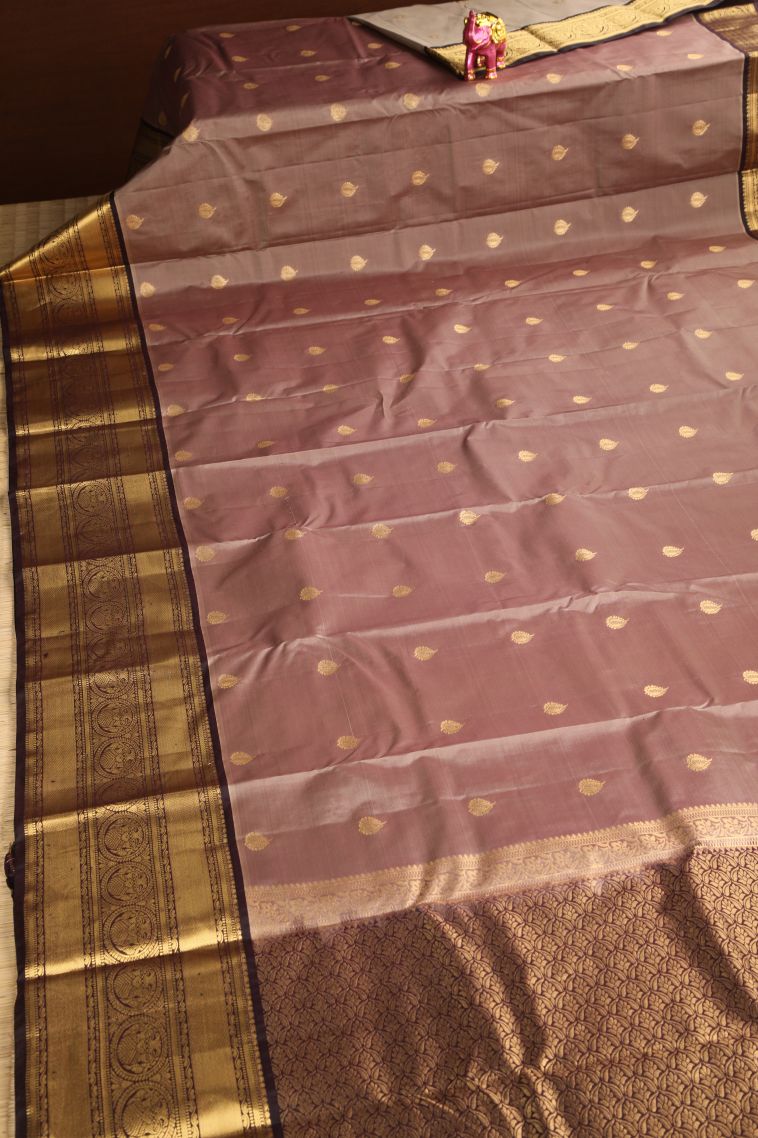 Blush Red Soft Silk Saree with Gold Zari Floral Puttas view 2