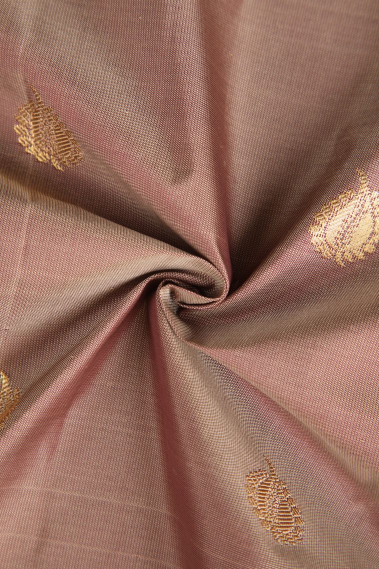 Blush Red Soft Silk Saree with Gold Zari Floral Puttas view 4