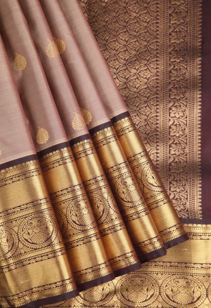 Blush Red Soft Silk Saree with Gold Zari Floral Puttas