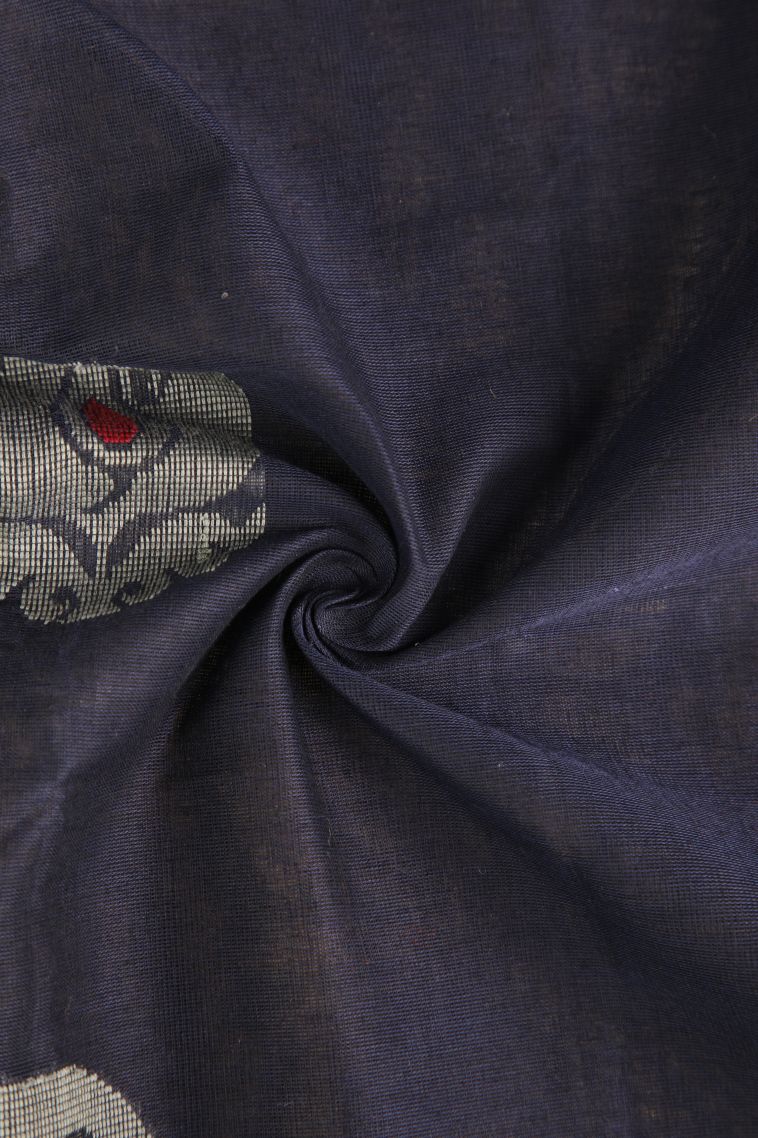 Denim Blue Kanchi Cotton Sarees with Without Zari Zari Manga view 4