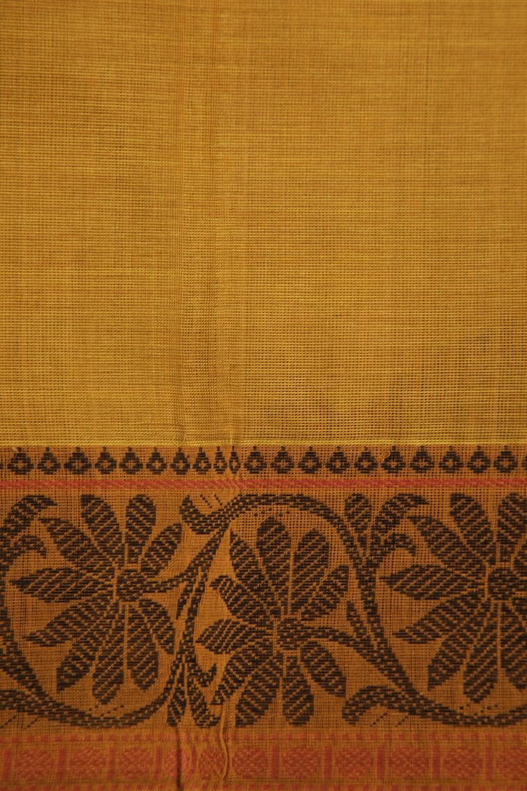 Sand Yellow Kovai Cotton Sarees with Without Zari Zari Floral Puttas view 3