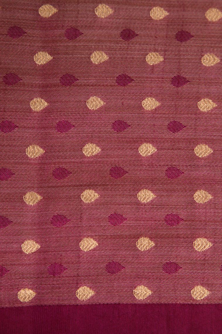 Magenta Purple Semi Raw Silk Printed with Gold And Silver Zari Geometric Shapes view 3