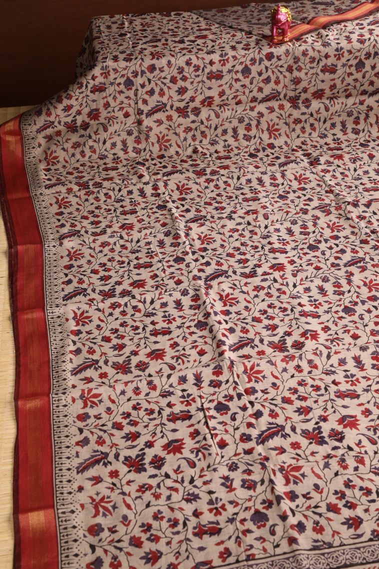 Vanilla Custard Yellow Chanderi Cotton Sarees with Gold Zari Floral Patterns view 2