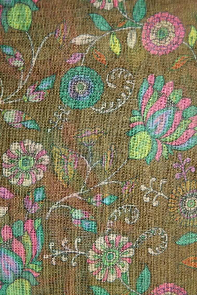 Sage Green Linen Saree with Without Zari Zari Pathik Motifs view 3