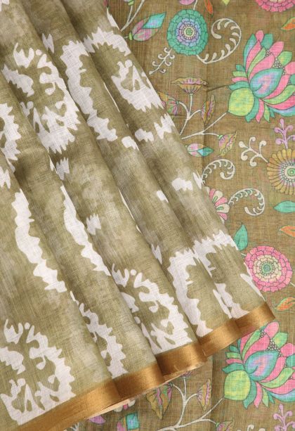 Sage Green Linen Saree with Without Zari Zari Pathik Motifs