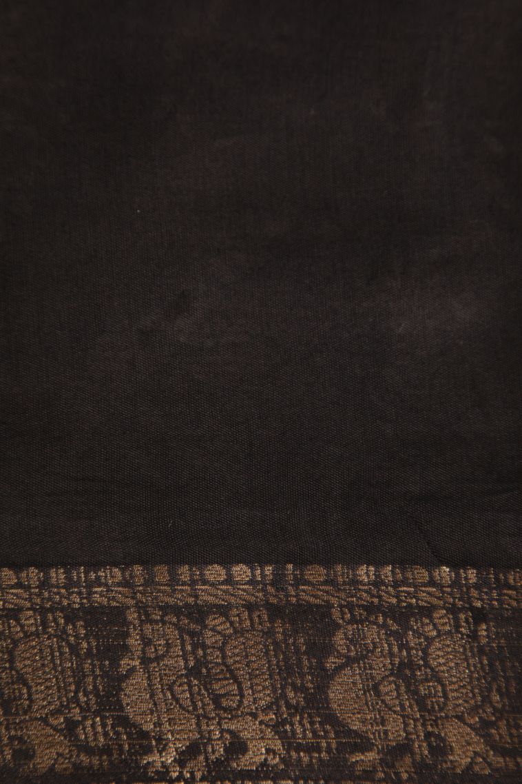 Asphalt Black Fancy Saree with Gold Zari Floral Patterns view 3