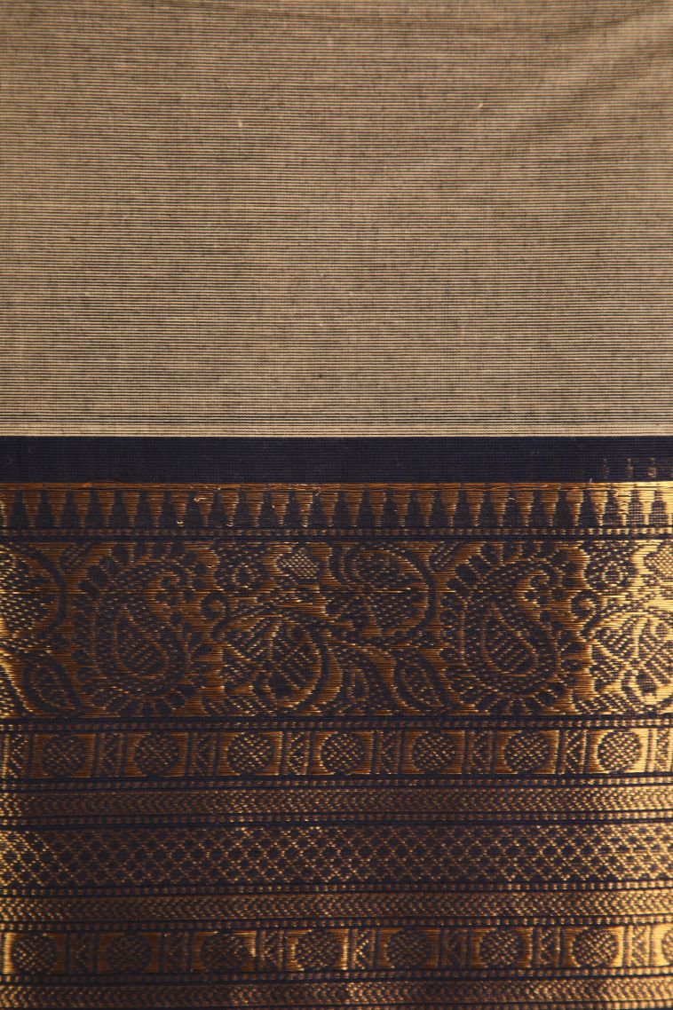 Oat Yellow Chettinad Cotton Sarees with Gold Zari Plain view 3