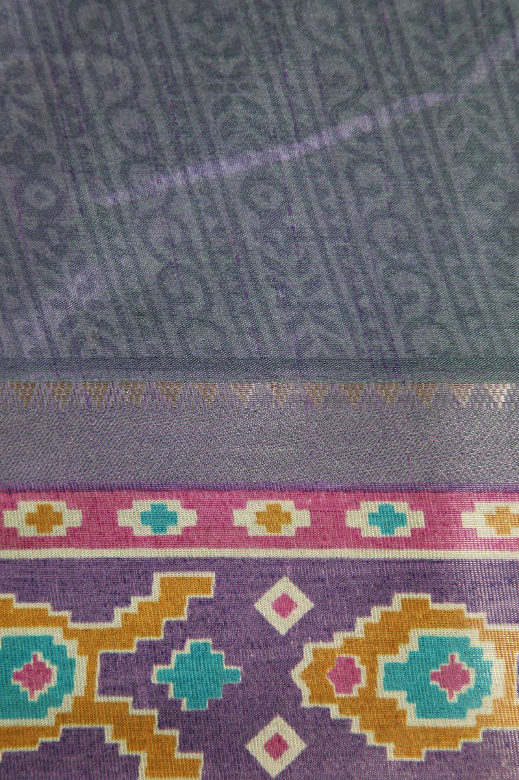 Mint Green Semi Tussar Silk with Gold Zari Pochamballi Pattern view 3