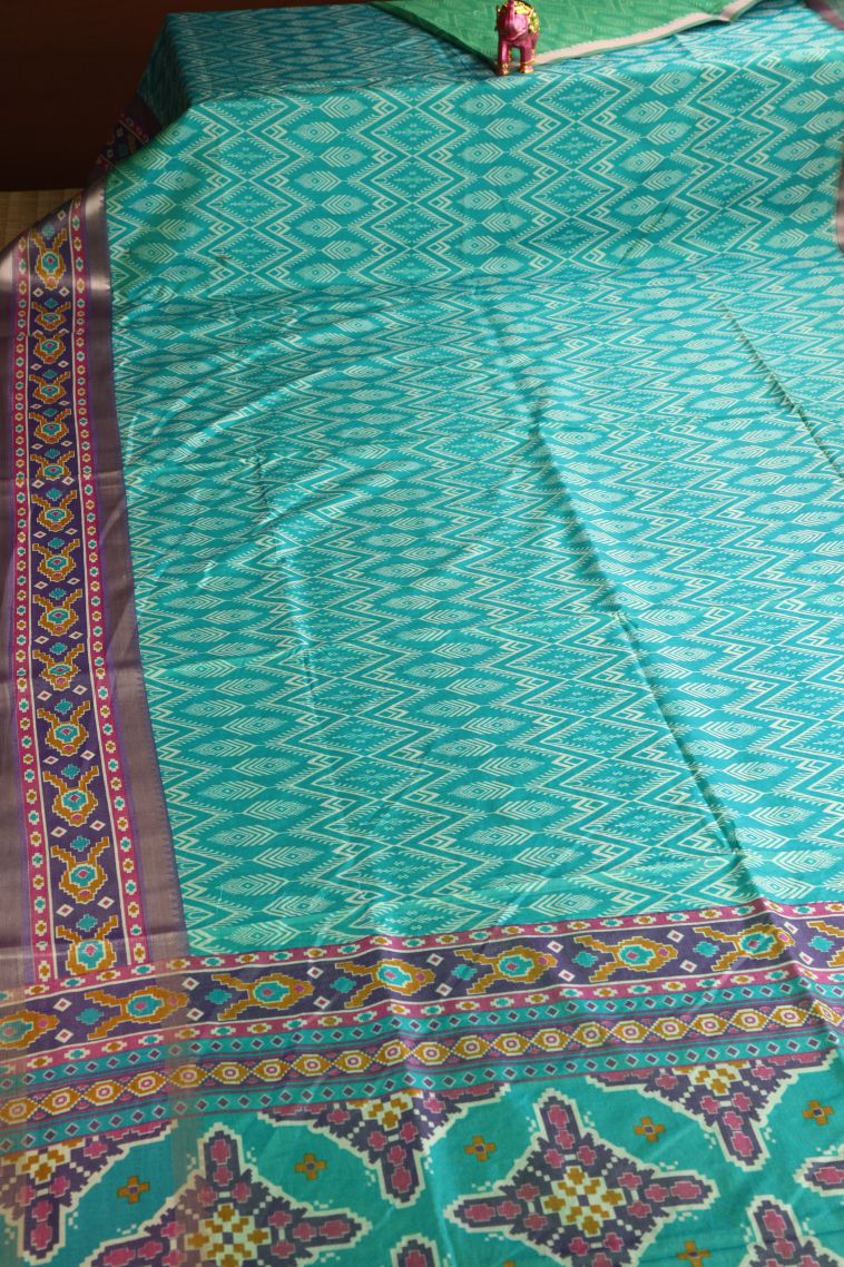 Mint Green Semi Tussar Silk with Gold Zari Pochamballi Pattern view 2