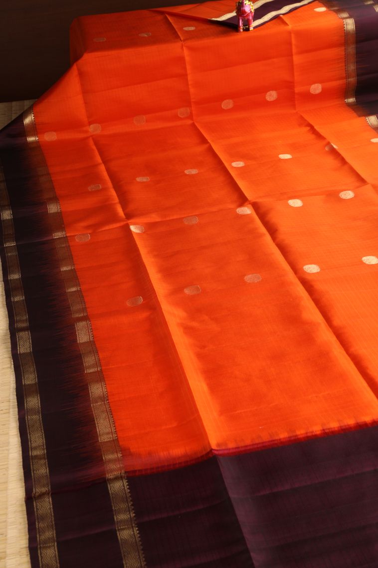 Tiger Orange Soft Silk Saree with Gold Zari Rudhracham Mottif view 2