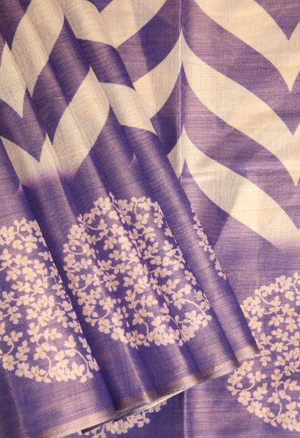 Mauve Purple Tissue Silk Sarees with Gold Zari Zig Zag Pattern