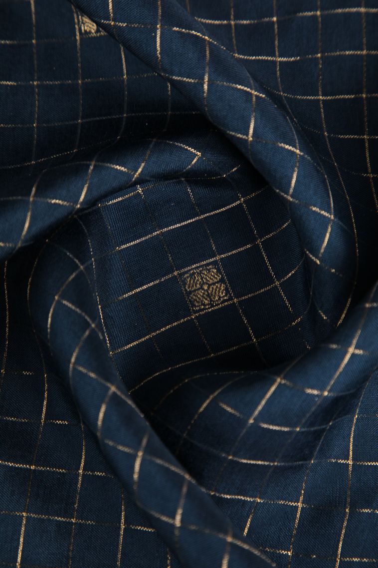 Aegean Blue Fancy Saree with Gold Zari Checks view 4