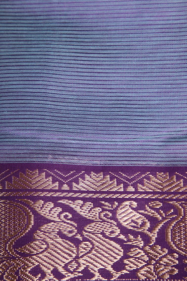 Arctic Blue Cotton Sarees with Gold Zari Plain view 3