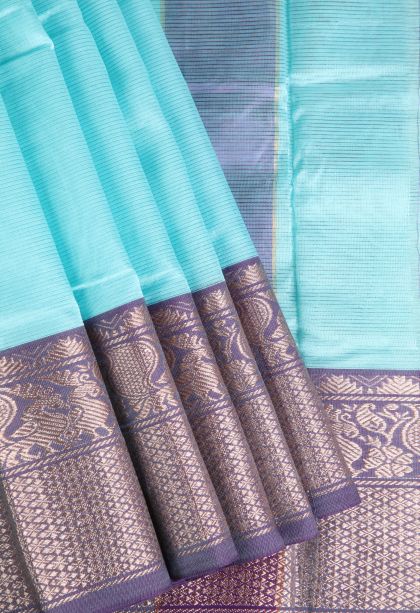 Arctic Blue Cotton Sarees with Gold Zari Plain