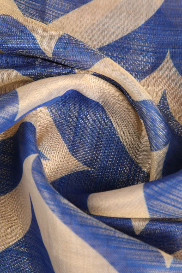 Azure Blue Tissue Silk Sarees with Gold Zari Zig Zag Pattern view 4