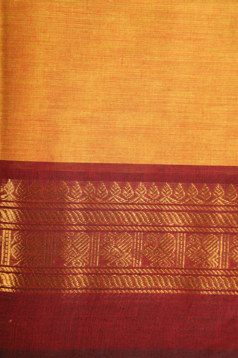 Honey Orange Chettinad Cotton Sarees with Gold Zari Plain view 3