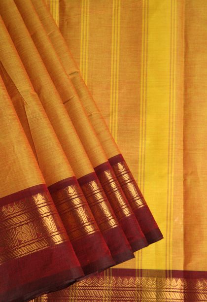 Honey Orange Chettinad Cotton Sarees with Gold Zari Plain