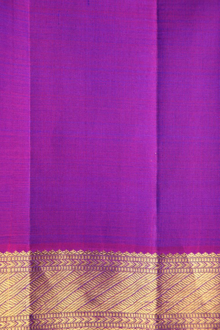 Lapis Blue Kanchipuram Silk Sarees with Gold Zari Checks And Puttas view 3
